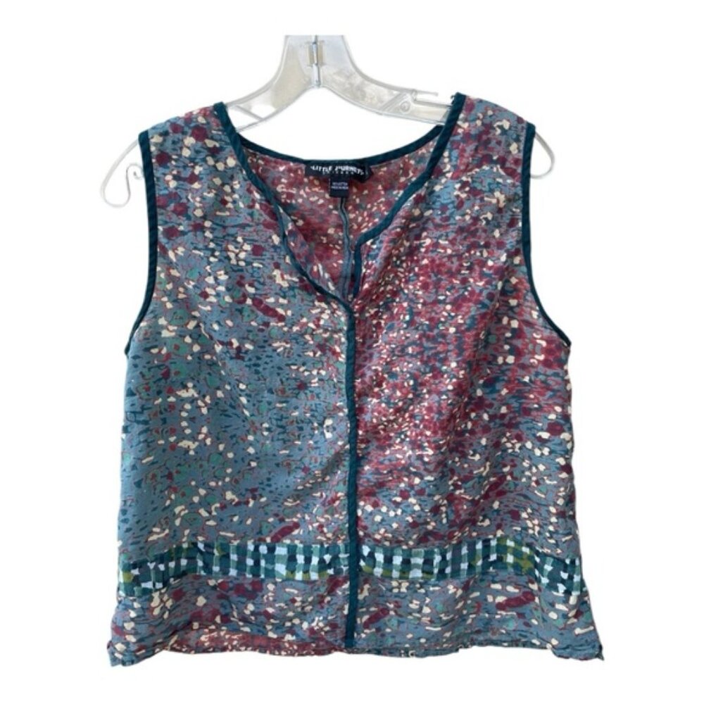 Little Journeys Chicago Mixed Print Sleeveless Flowey Teal Tank Top Sz L